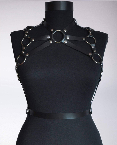 Black harness leather belt